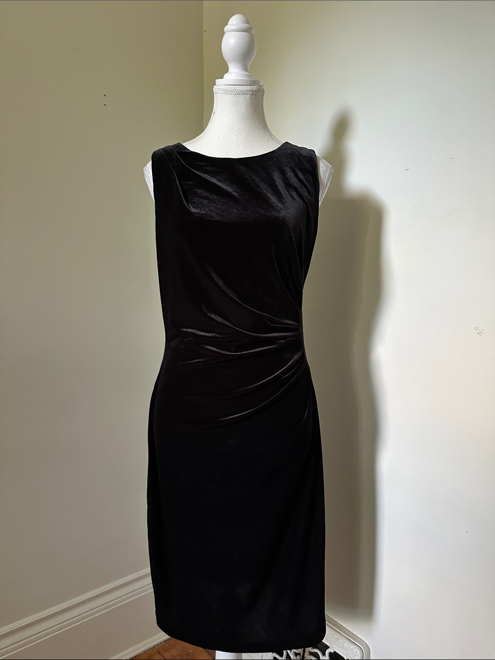 JESSICA Black Velvet Y2K Side Cinch Holiday Glam Sleeveless Midi Dress Sz 10